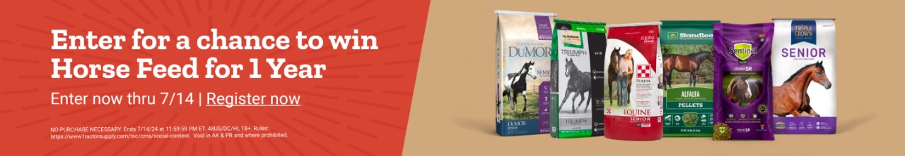 Enter for a chance to win Horse Feed for 1 Year. Enter now thru 7/14. Register now