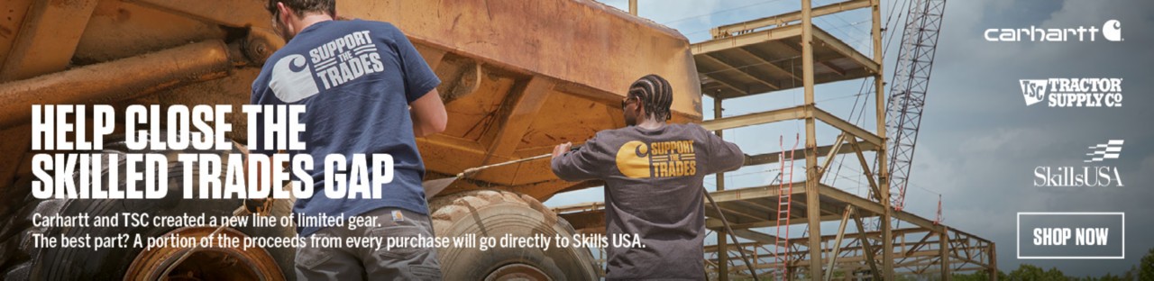 Help Close the Skilled Trades Gap. Carhartt and TSC created a New Line of Unlimited Gear. The best part? A portion of the proceeds from every purchase will go directly to Skills USA. Shop Now.
