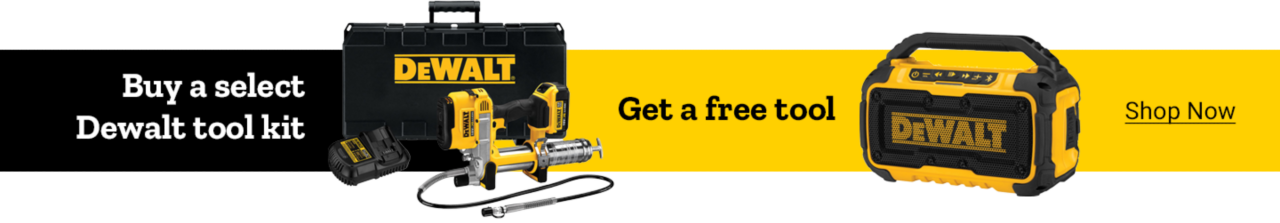 Buy a select DEWALT tool kit, get a free tool. Shop Now.