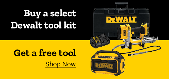 Buy a select DEWALT tool kit, get a free tool. Shop Now.